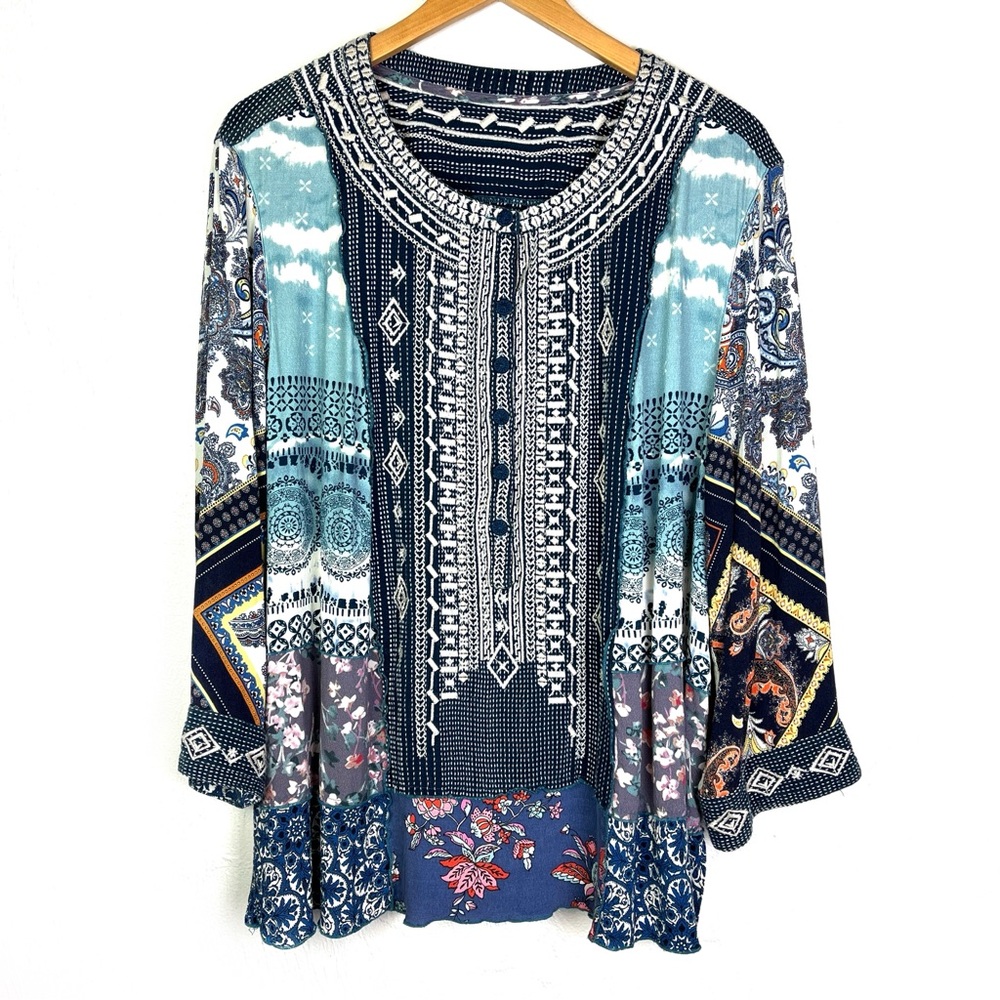 John Mark Embroidered Blue Patchwork Bohemian Lon… - image 2